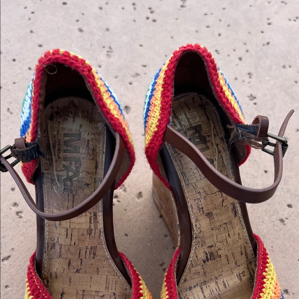 MIA Rainbow Crochet Cork Wedge Sandals - Picture 8 of 10
